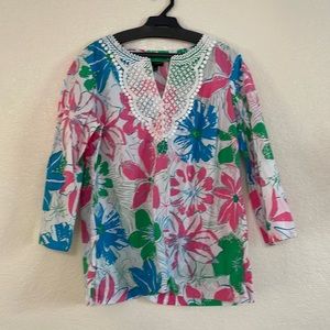 womens flower shirt, neon, lace detail